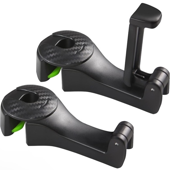 2-in-1 Car Seat Headrest Hooks with Built-in Phone Holder Black, Universal Fit - Picture 1 of 5